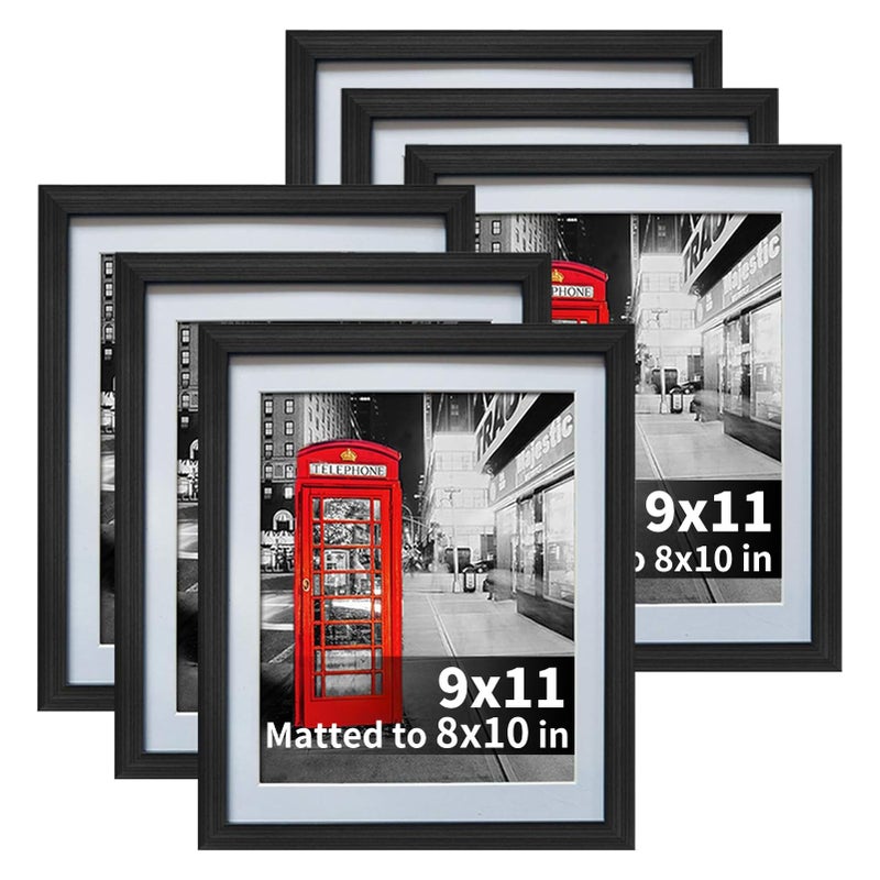 Amazing Roo 8x10 Black Picture Frames with Mat for Wall or Table Top Decoration, Set of 6 - Image 1